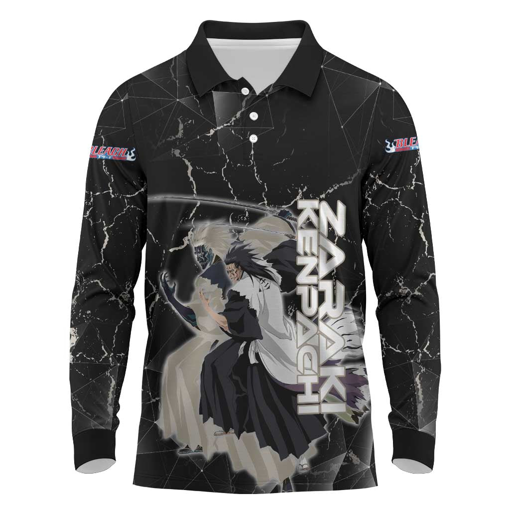 Zaraki Kenpachi Bleach Long Sleeve Polo Shirt Dark Marble Anime Shatter Style