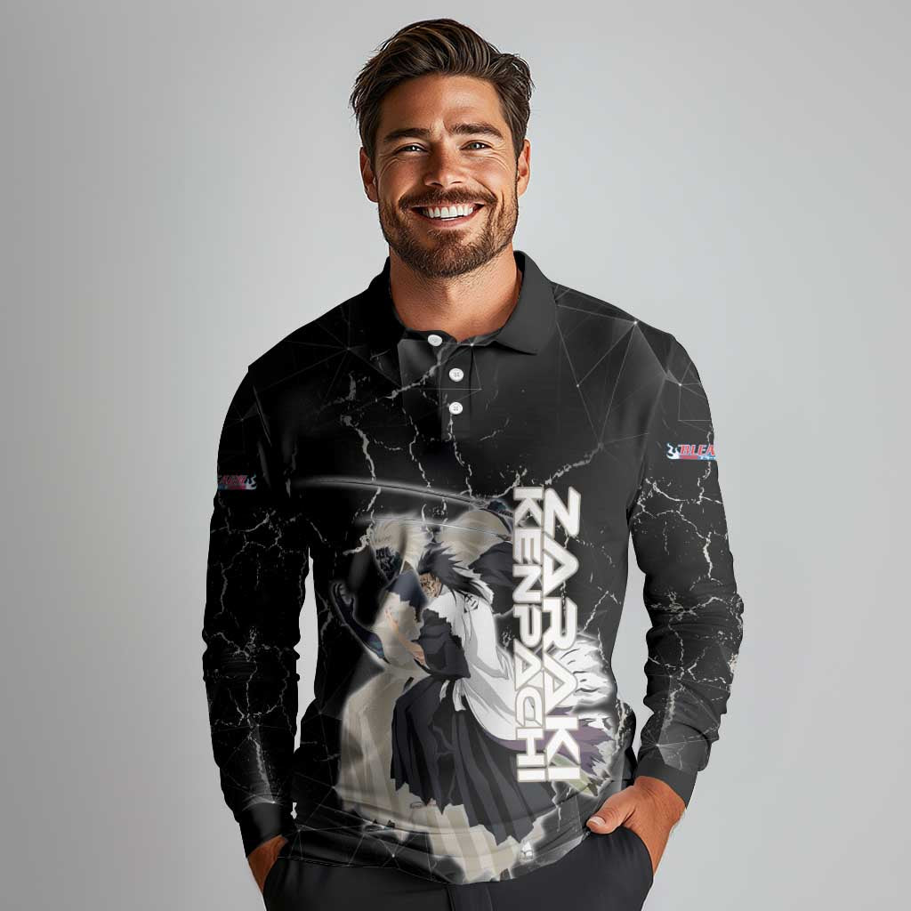 Zaraki Kenpachi Bleach Long Sleeve Polo Shirt Dark Marble Anime Shatter Style