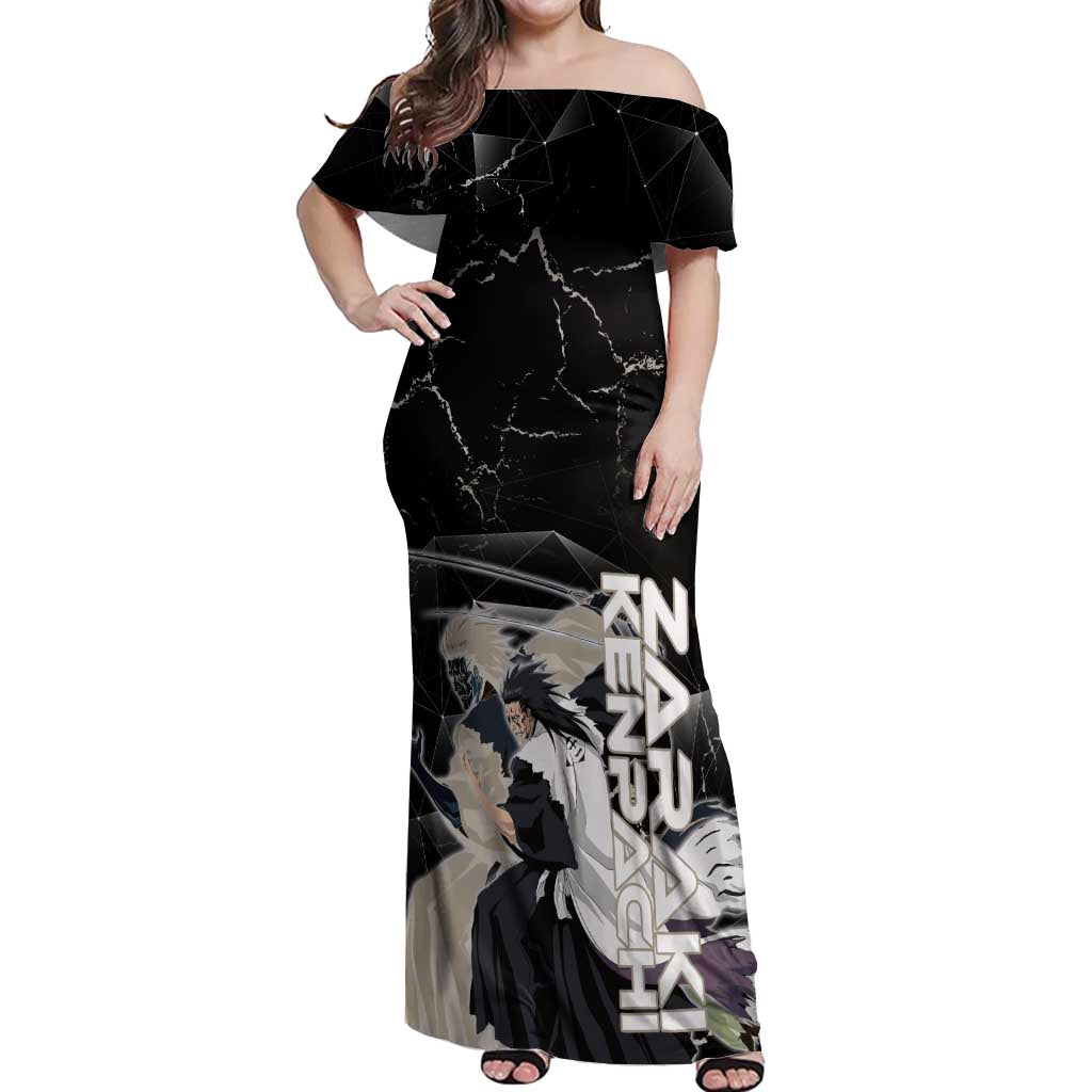 Zaraki Kenpachi Bleach Off Shoulder Maxi Dress Dark Marble Anime Shatter Style