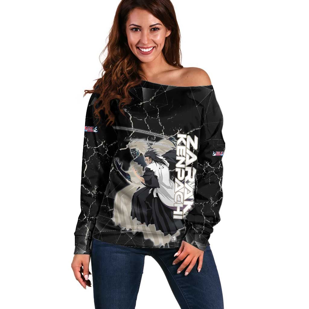 Zaraki Kenpachi Bleach Off Shoulder Sweater Dark Marble Anime Shatter Style