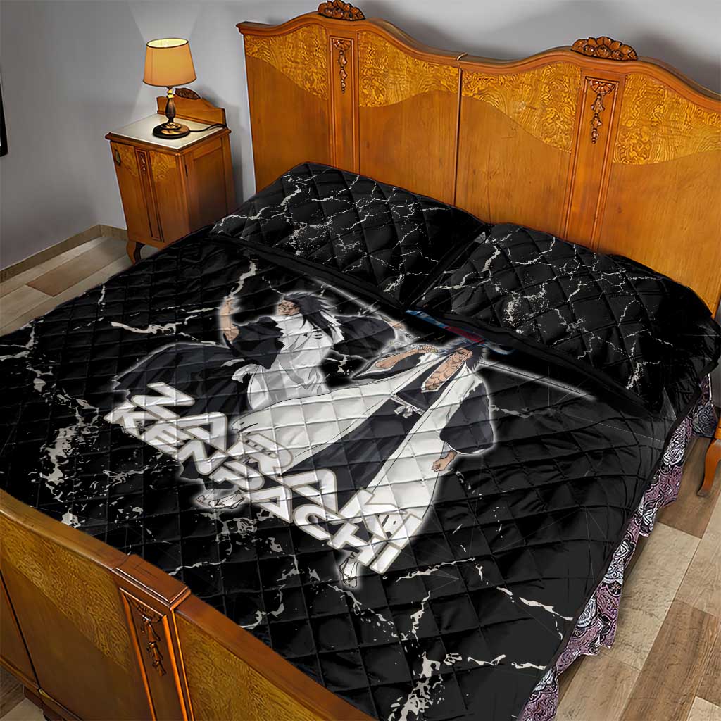 Zaraki Kenpachi Bleach Quilt Bed Set Dark Marble Anime Shatter Style