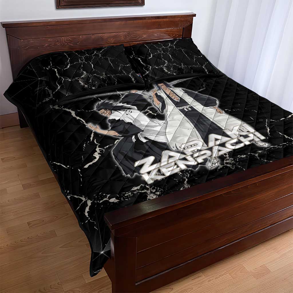 Zaraki Kenpachi Bleach Quilt Bed Set Dark Marble Anime Shatter Style