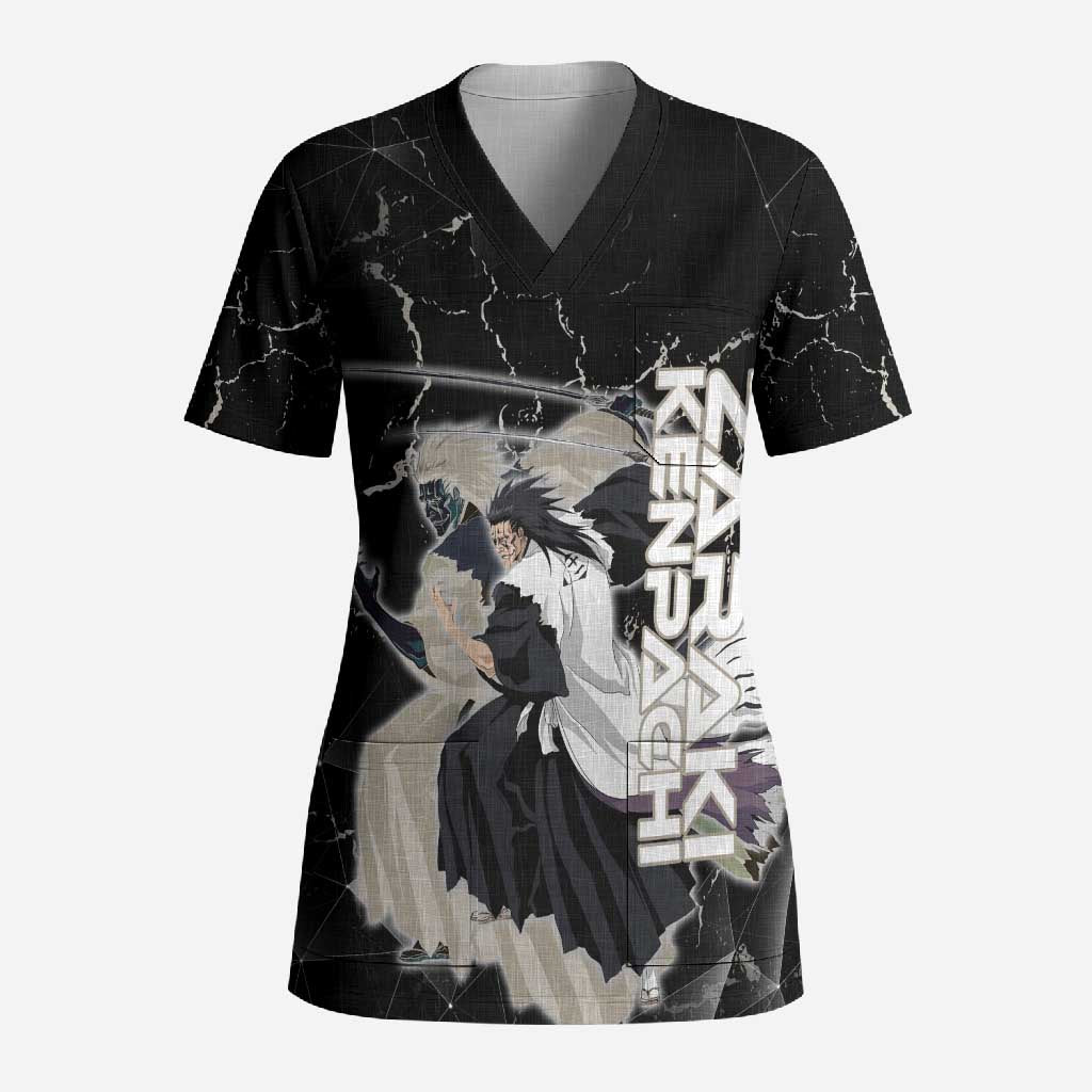 Zaraki Kenpachi Bleach Scrub Top Dark Marble Anime Shatter Style