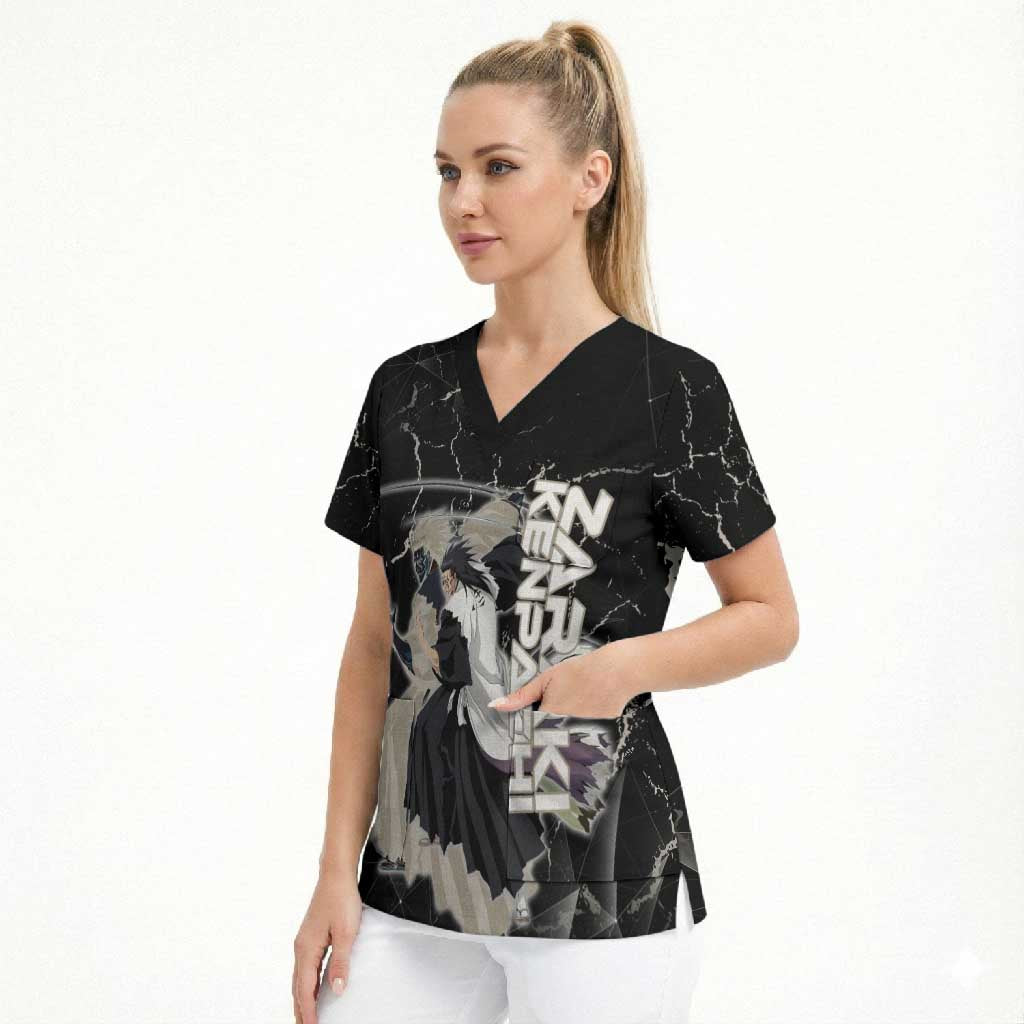 Zaraki Kenpachi Bleach Scrub Top Dark Marble Anime Shatter Style