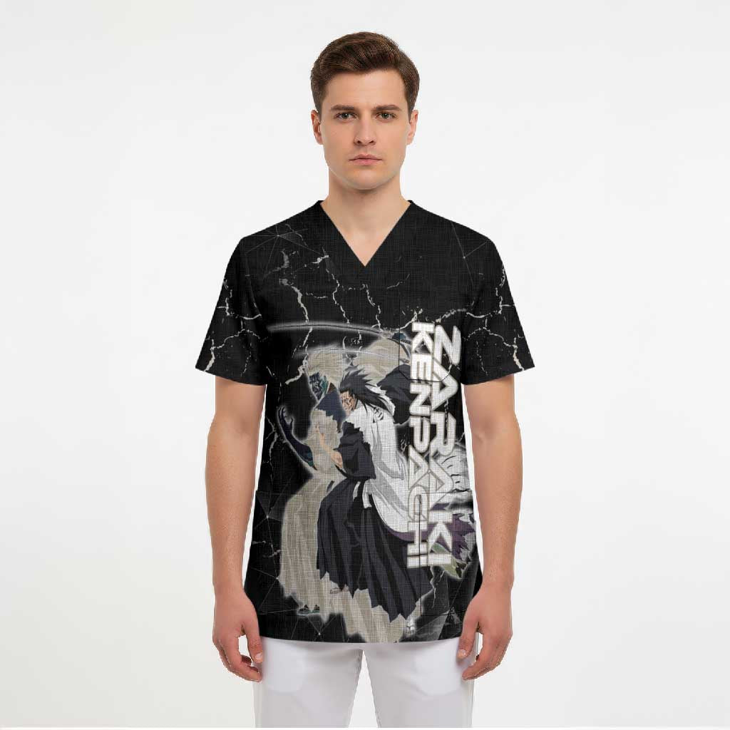 Zaraki Kenpachi Bleach Scrub Top Dark Marble Anime Shatter Style