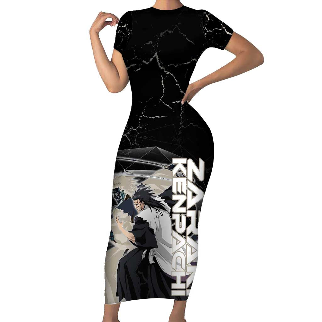 Zaraki Kenpachi Bleach Short Sleeve Bodycon Dress Dark Marble Anime Shatter Style