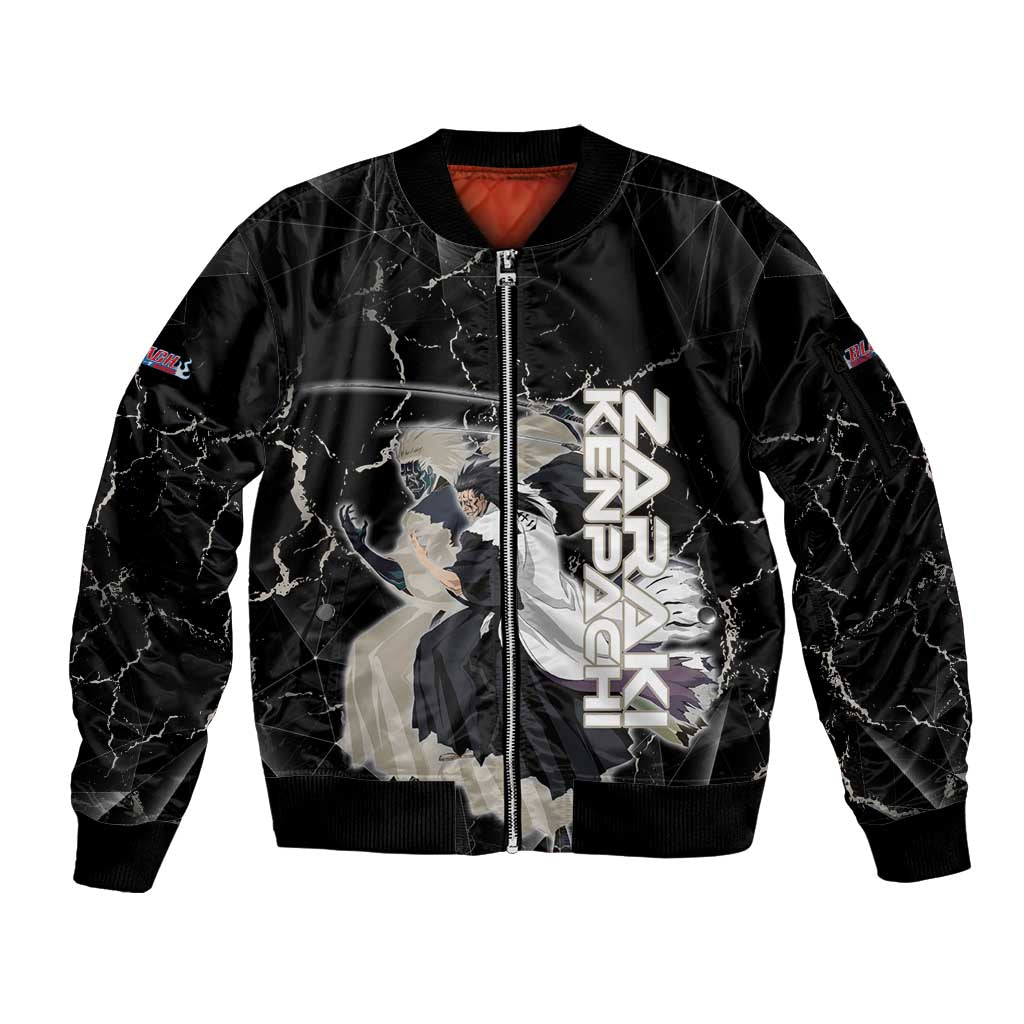 Zaraki Kenpachi Bleach Sleeve Zip Bomber Jacket Dark Marble Anime Shatter Style