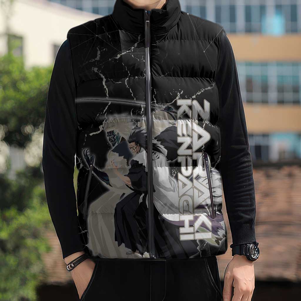 Zaraki Kenpachi Bleach Sleeveless Puffer Jacket Dark Marble Anime Shatter Style