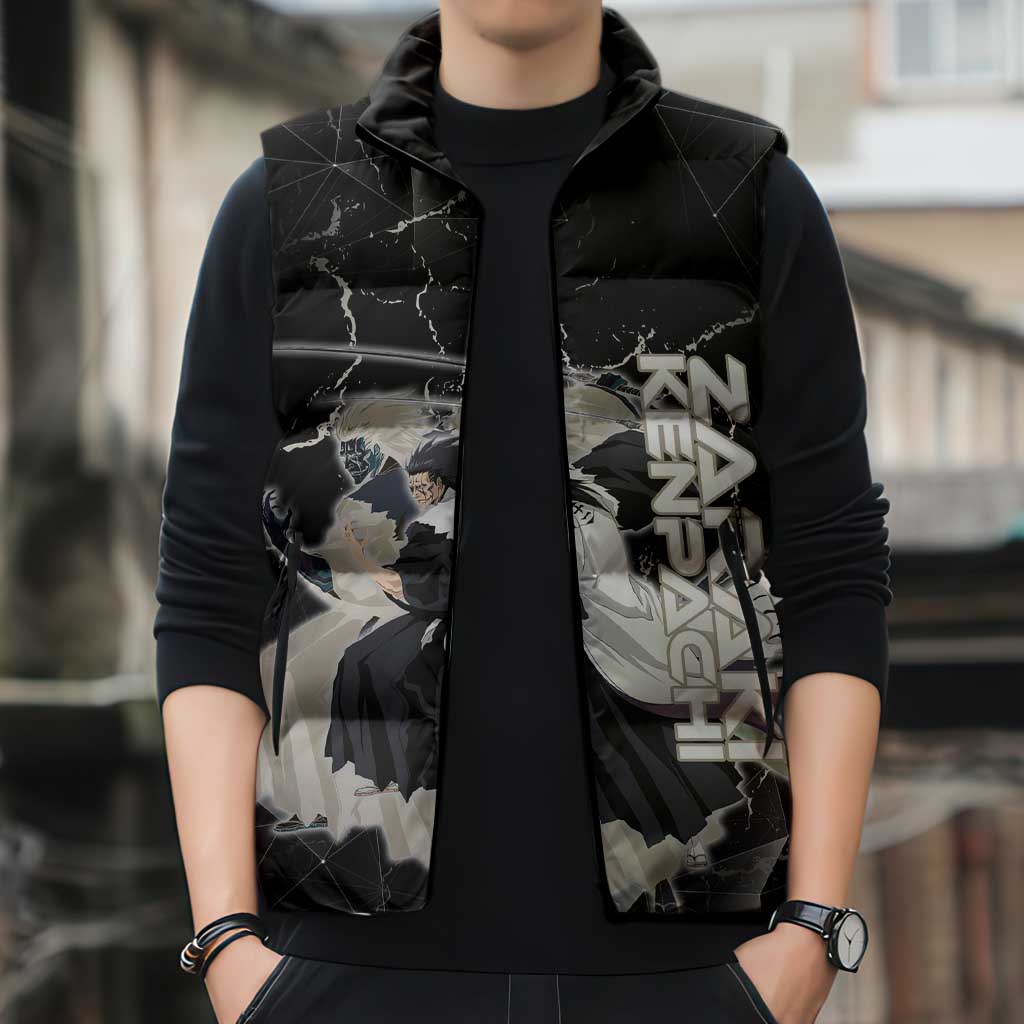 Zaraki Kenpachi Bleach Sleeveless Puffer Jacket Dark Marble Anime Shatter Style
