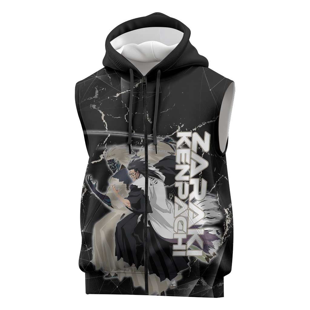 Zaraki Kenpachi Bleach Sleeveless Zip Hoodie Dark Marble Anime Shatter Style
