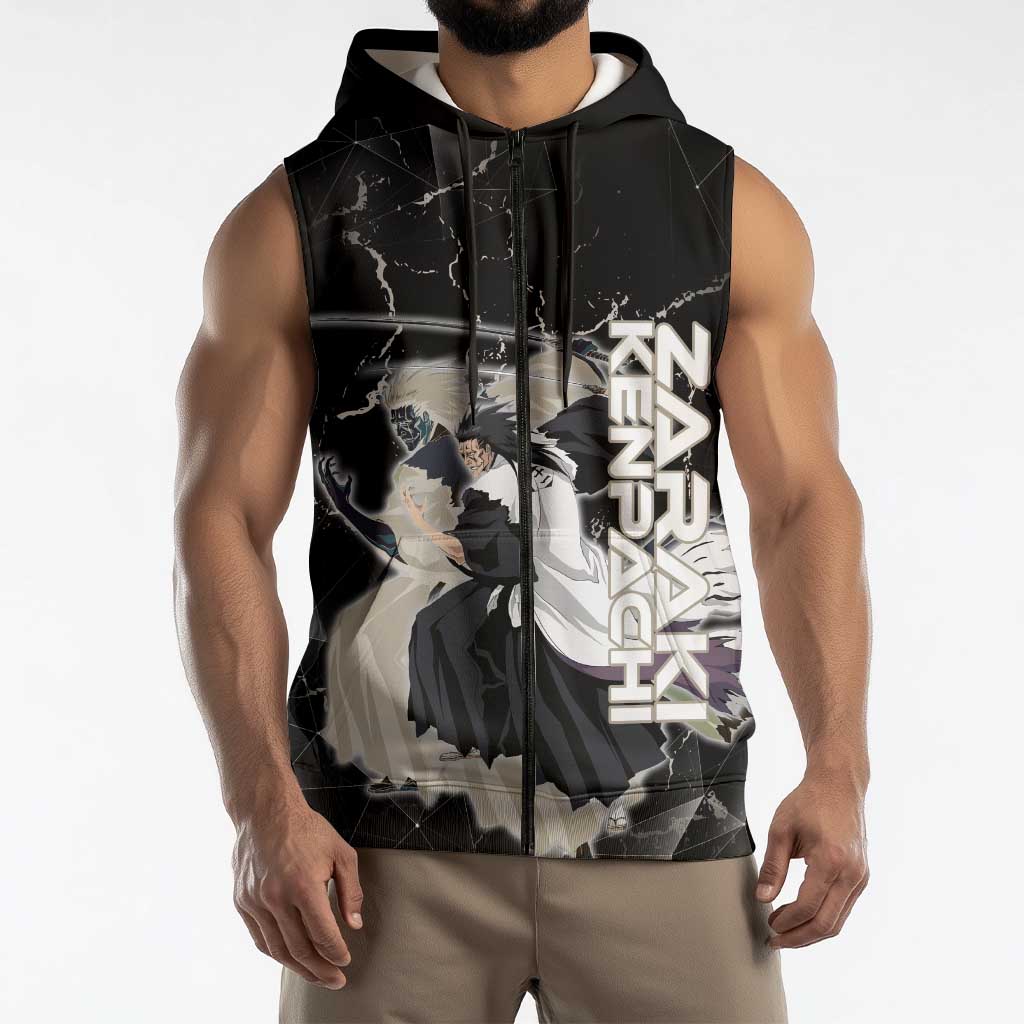 Zaraki Kenpachi Bleach Sleeveless Zip Hoodie Dark Marble Anime Shatter Style