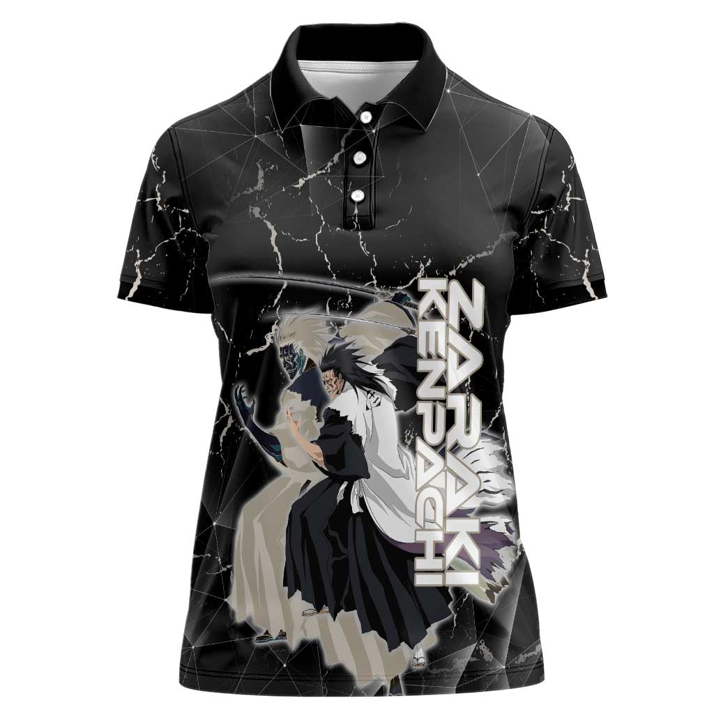 Zaraki Kenpachi Bleach Women Polo Shirt Dark Marble Anime Shatter Style