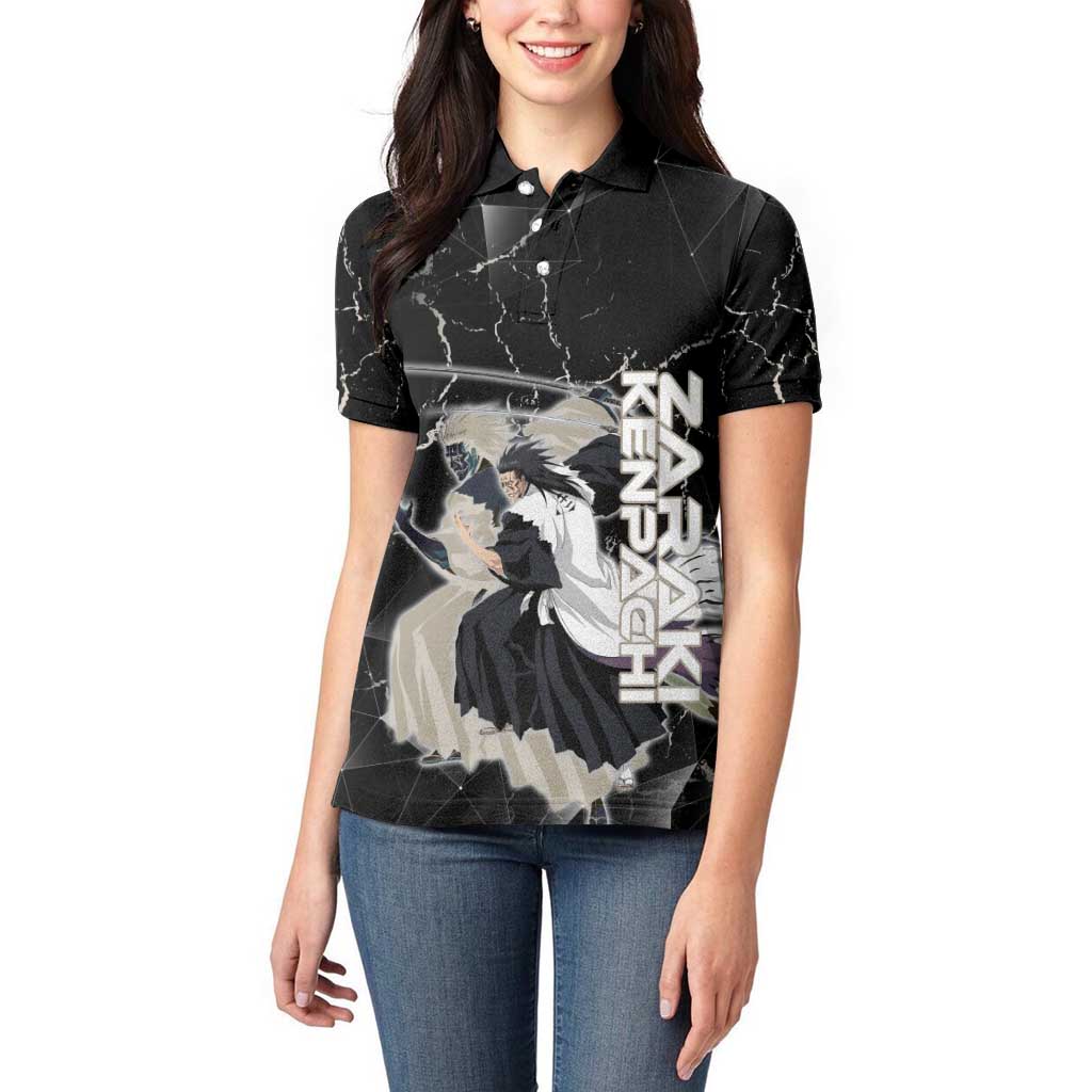 Zaraki Kenpachi Bleach Women Polo Shirt Dark Marble Anime Shatter Style