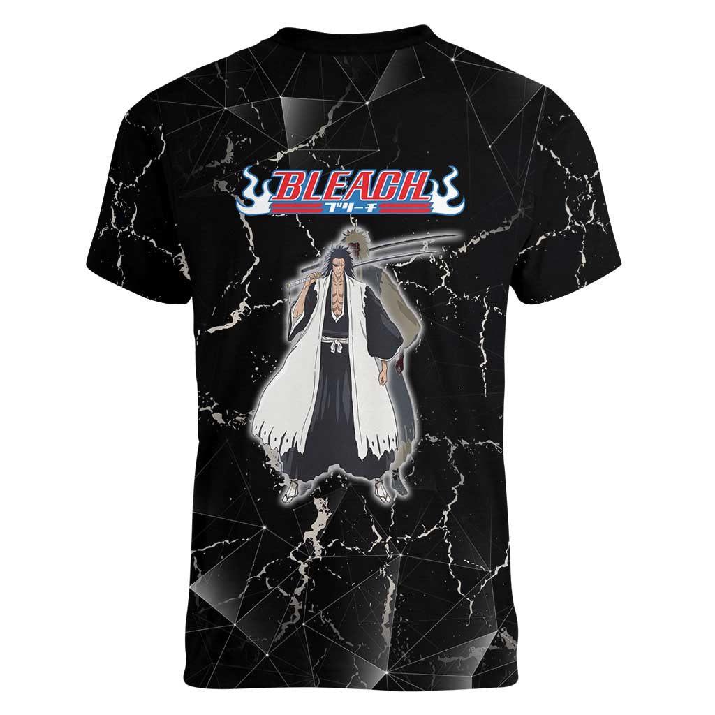 Zaraki Kenpachi Bleach Women V-Neck T-Shirt Dark Marble Anime Shatter Style