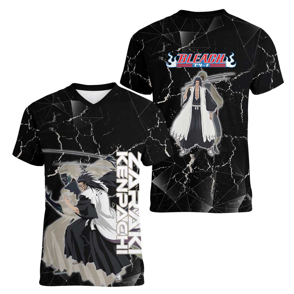 Zaraki Kenpachi Bleach Women V-Neck T-Shirt Dark Marble Anime Shatter Style