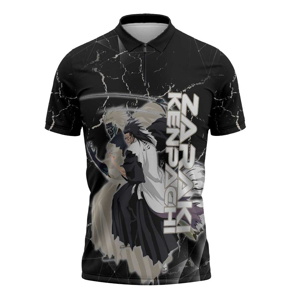 Zaraki Kenpachi Bleach Zipper Polo Shirt Dark Marble Anime Shatter Style