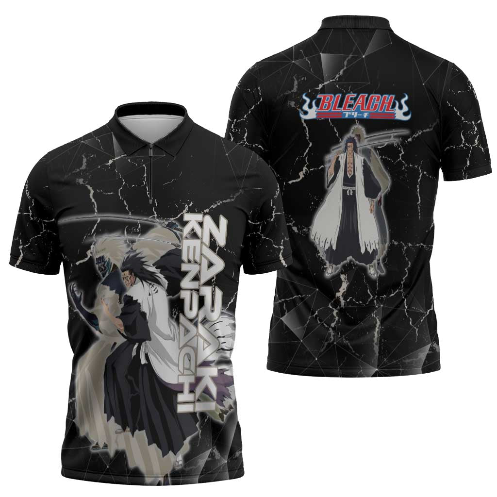 Zaraki Kenpachi Bleach Zipper Polo Shirt Dark Marble Anime Shatter Style