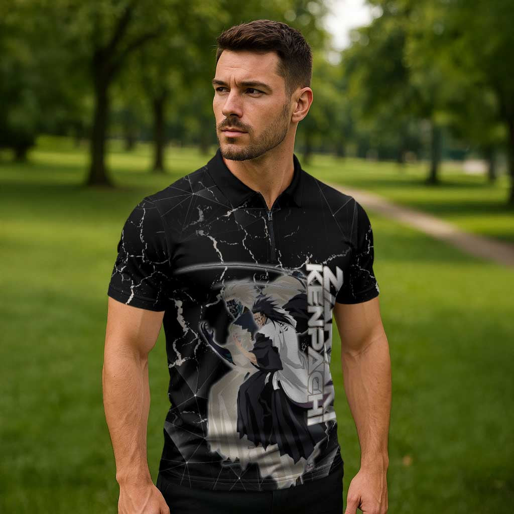 Zaraki Kenpachi Bleach Zipper Polo Shirt Dark Marble Anime Shatter Style