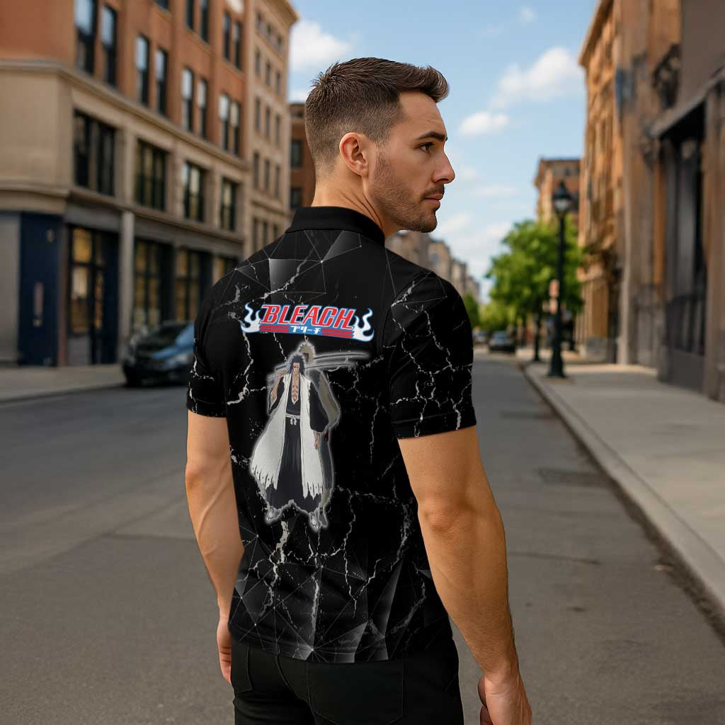 Zaraki Kenpachi Bleach Zipper Polo Shirt Dark Marble Anime Shatter Style