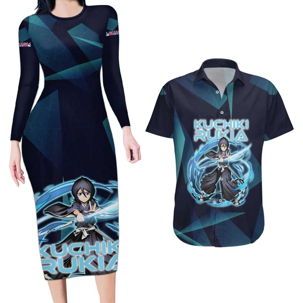 Kuchiki Rukia Bleach Couples Matching Long Sleeve Bodycon Dress and Hawaiian Shirt Frost Aura Anime Energy Style