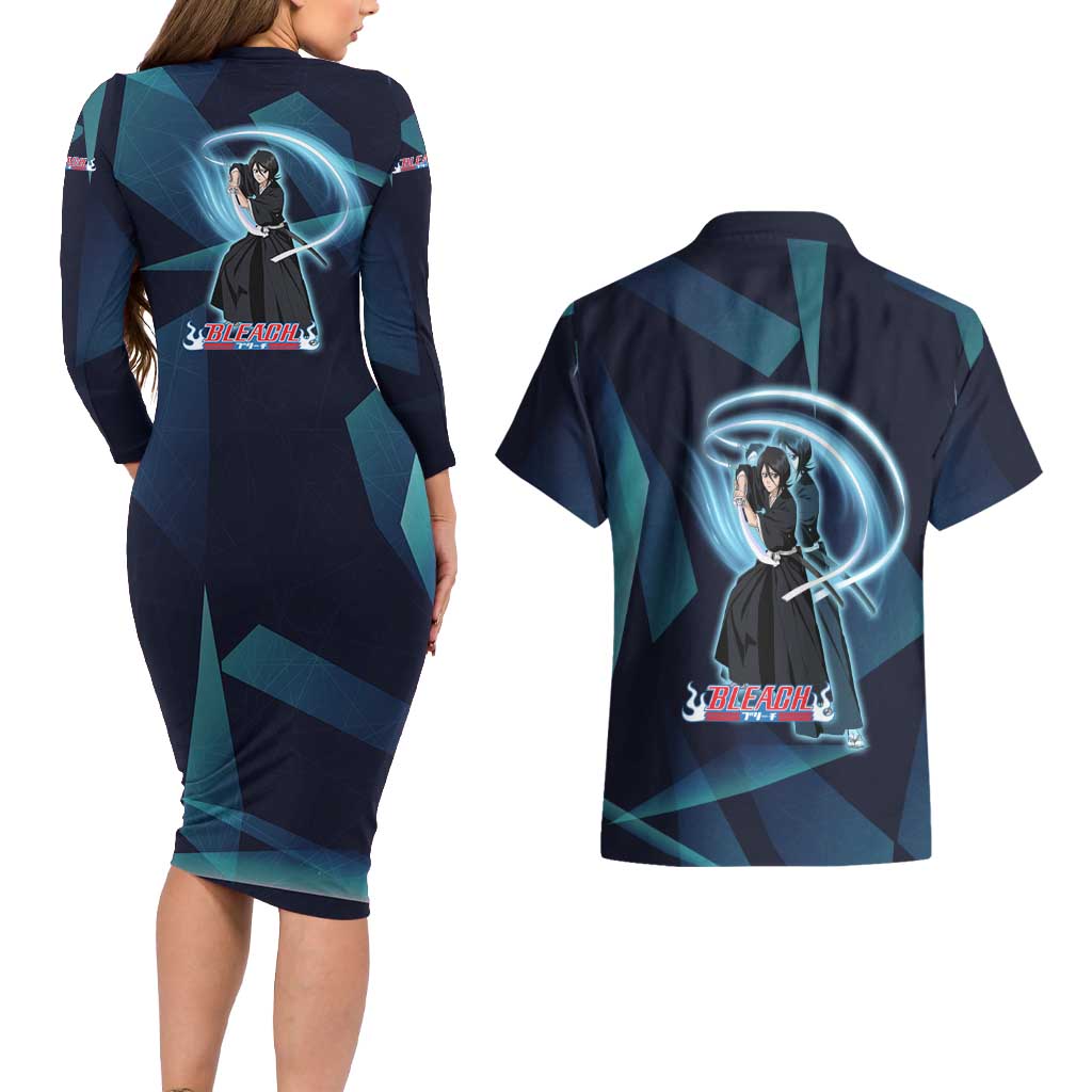Kuchiki Rukia Bleach Couples Matching Long Sleeve Bodycon Dress and Hawaiian Shirt Frost Aura Anime Energy Style