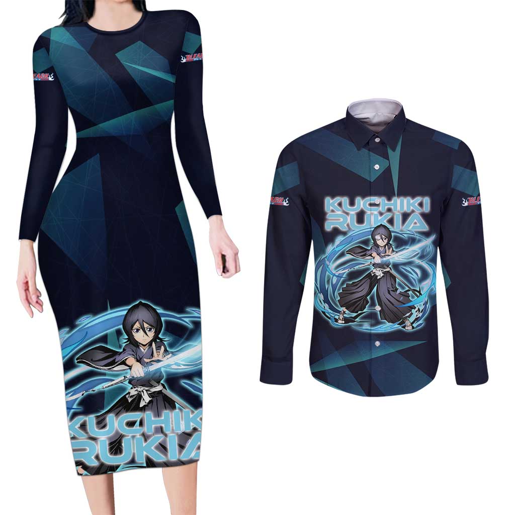 Kuchiki Rukia Bleach Couples Matching Long Sleeve Bodycon Dress and Long Sleeve Button Shirt Frost Aura Anime Energy Style