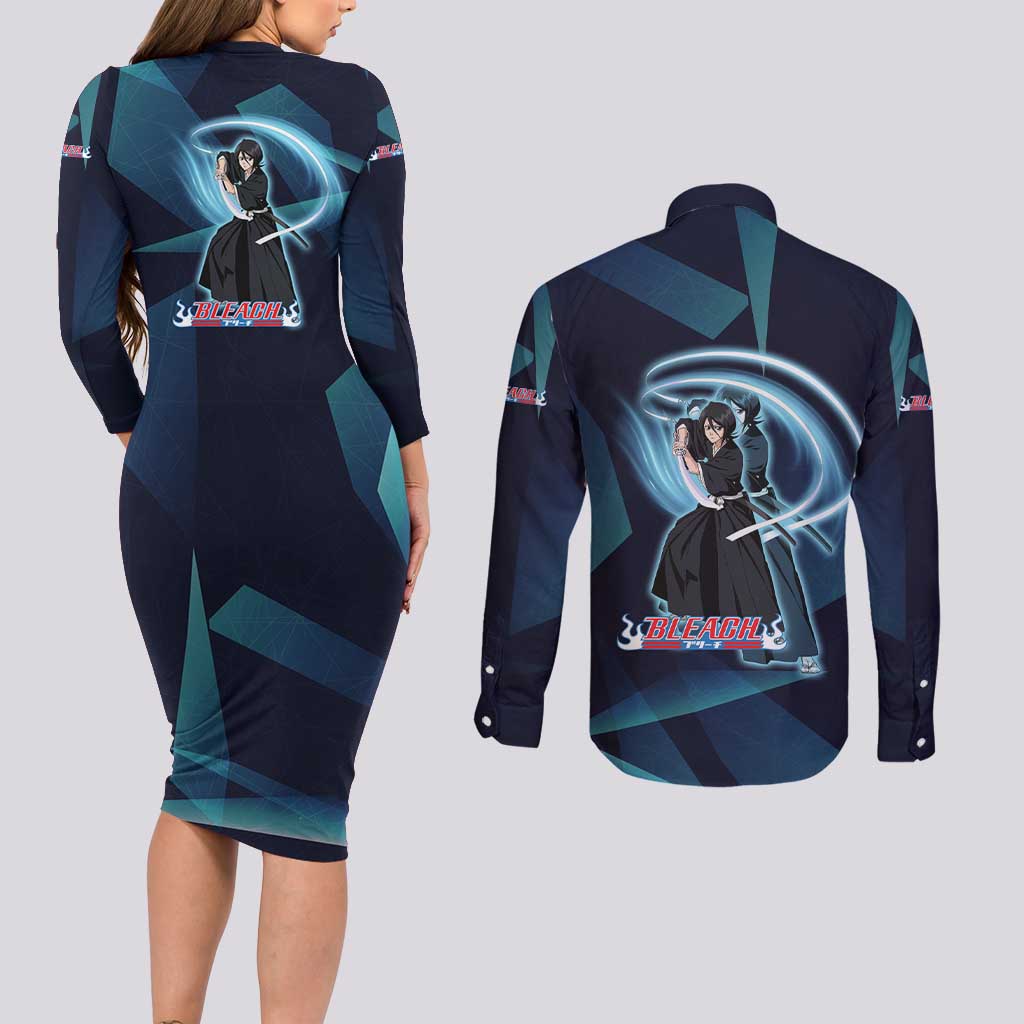 Kuchiki Rukia Bleach Couples Matching Long Sleeve Bodycon Dress and Long Sleeve Button Shirt Frost Aura Anime Energy Style