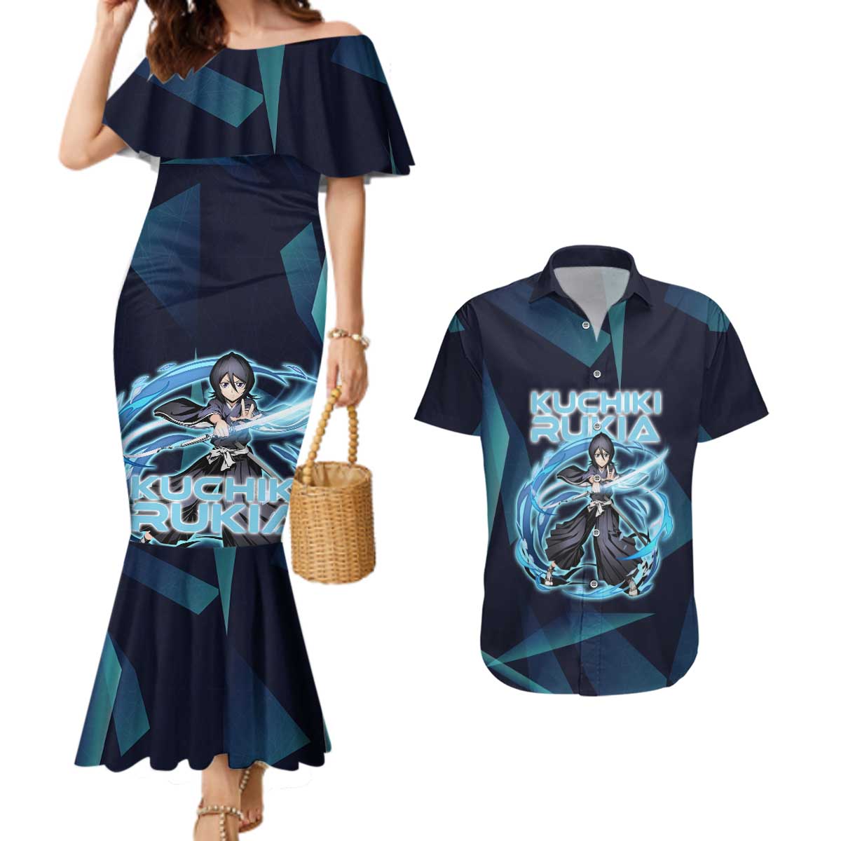 Kuchiki Rukia Bleach Couples Matching Mermaid Dress and Hawaiian Shirt Frost Aura Anime Energy Style
