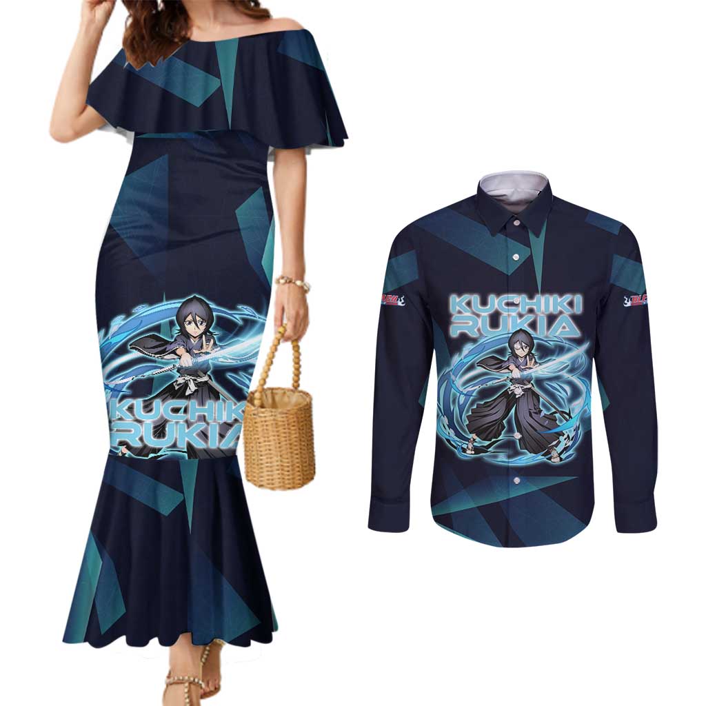 Kuchiki Rukia Bleach Couples Matching Mermaid Dress and Long Sleeve Button Shirt Frost Aura Anime Energy Style