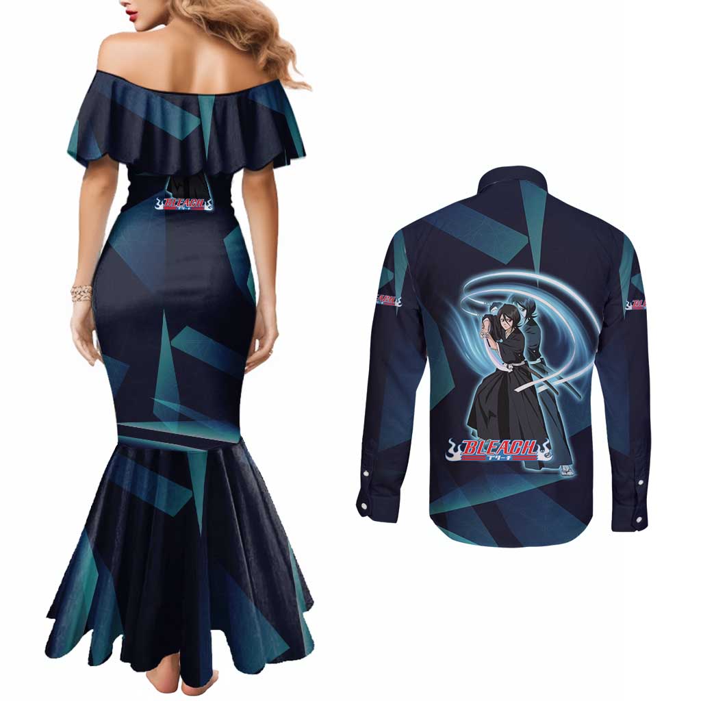 Kuchiki Rukia Bleach Couples Matching Mermaid Dress and Long Sleeve Button Shirt Frost Aura Anime Energy Style