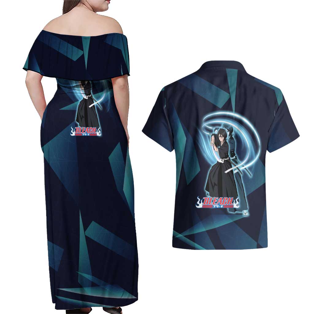 Kuchiki Rukia Bleach Couples Matching Off Shoulder Maxi Dress and Hawaiian Shirt Frost Aura Anime Energy Style