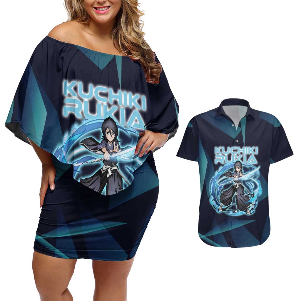 Kuchiki Rukia Bleach Couples Matching Off Shoulder Short Dress and Hawaiian Shirt Frost Aura Anime Energy Style