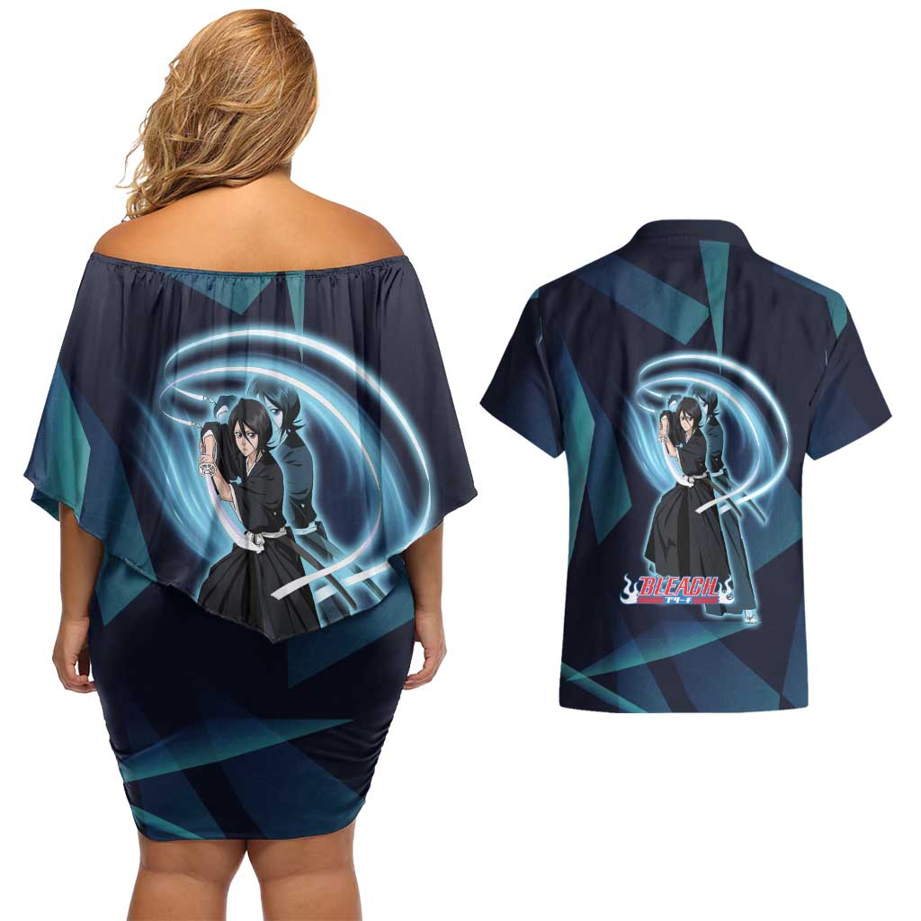 Kuchiki Rukia Bleach Couples Matching Off Shoulder Short Dress and Hawaiian Shirt Frost Aura Anime Energy Style