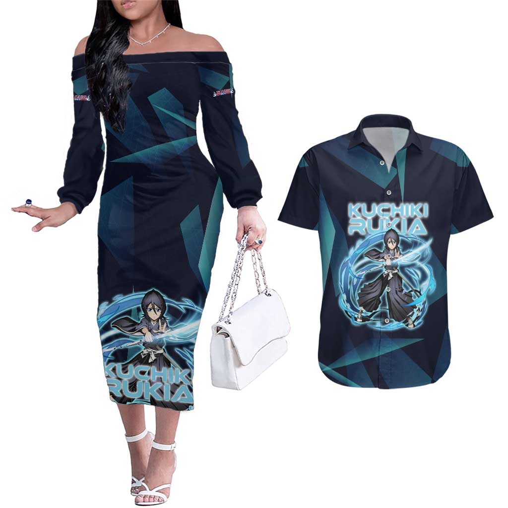 Kuchiki Rukia Bleach Couples Matching Off The Shoulder Long Sleeve Dress and Hawaiian Shirt Frost Aura Anime Energy Style