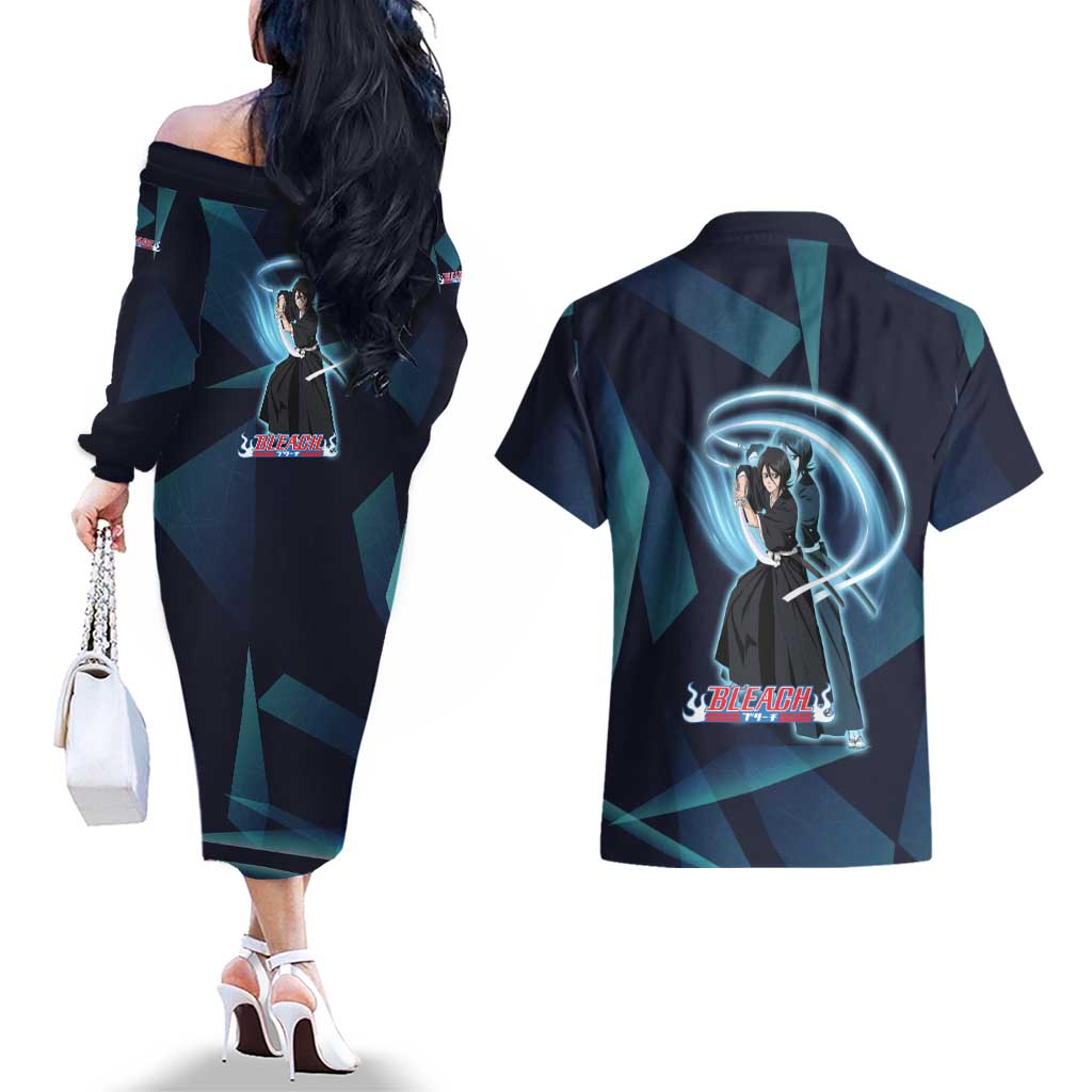 Kuchiki Rukia Bleach Couples Matching Off The Shoulder Long Sleeve Dress and Hawaiian Shirt Frost Aura Anime Energy Style