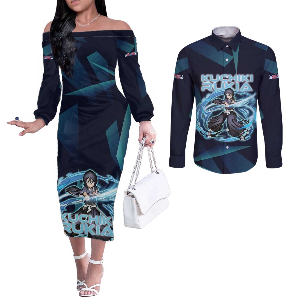 Kuchiki Rukia Bleach Couples Matching Off The Shoulder Long Sleeve Dress and Long Sleeve Button Shirt Frost Aura Anime Energy Style