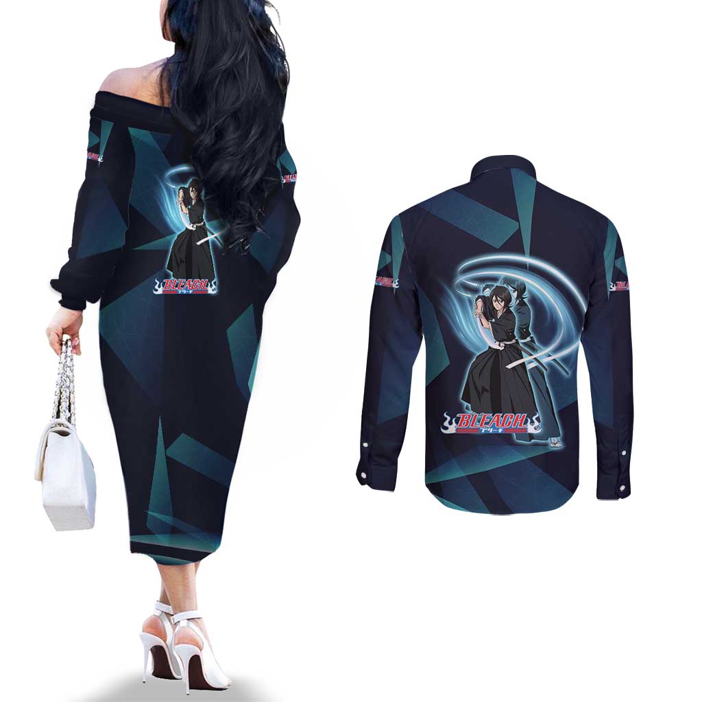 Kuchiki Rukia Bleach Couples Matching Off The Shoulder Long Sleeve Dress and Long Sleeve Button Shirt Frost Aura Anime Energy Style