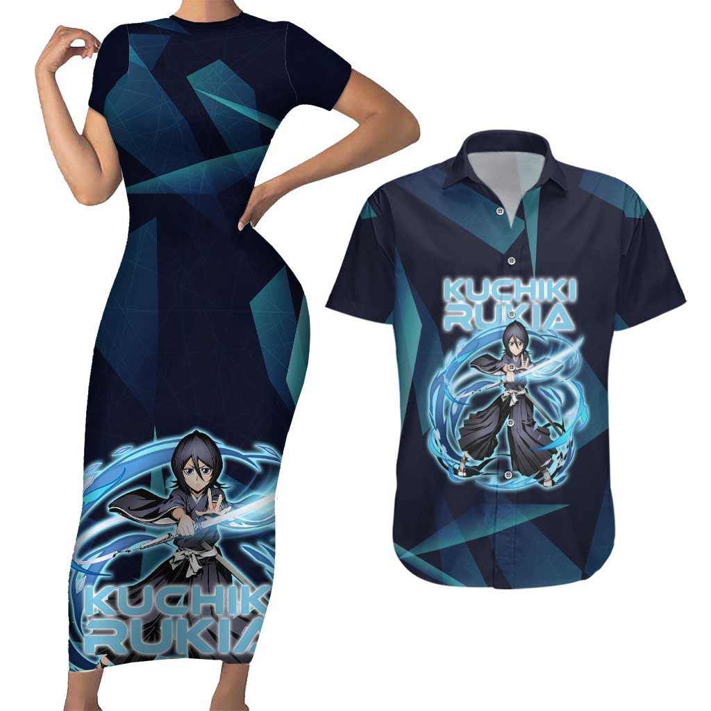 Kuchiki Rukia Bleach Couples Matching Short Sleeve Bodycon Dress and Hawaiian Shirt Frost Aura Anime Energy Style