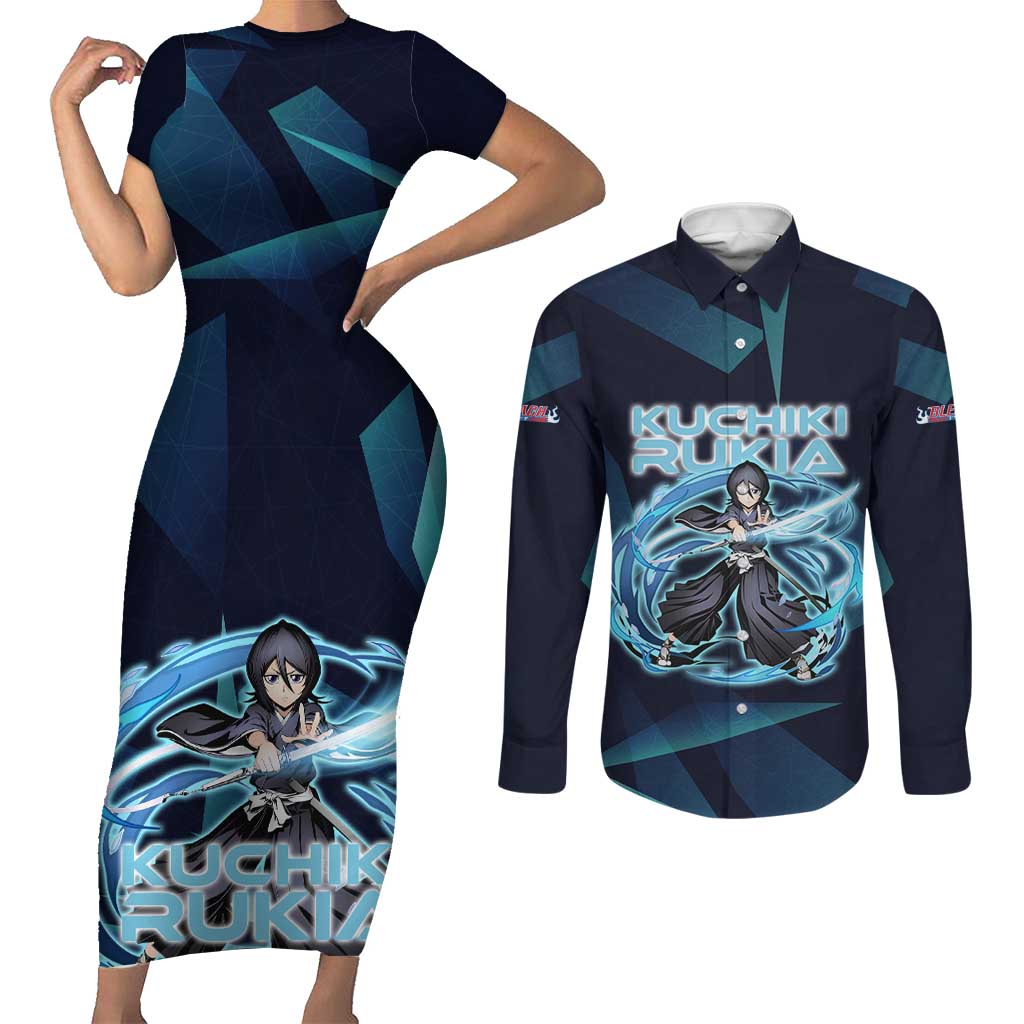 Kuchiki Rukia Bleach Couples Matching Short Sleeve Bodycon Dress and Long Sleeve Button Shirt Frost Aura Anime Energy Style