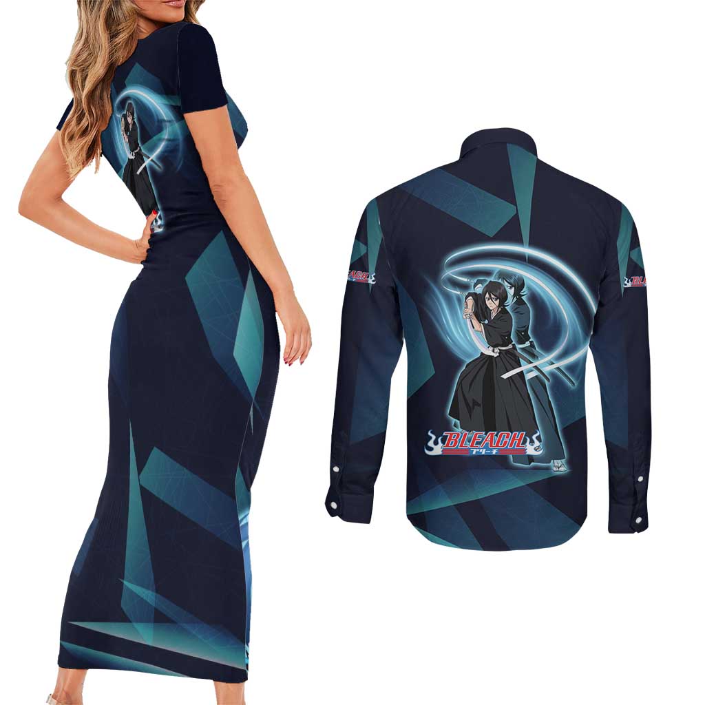 Kuchiki Rukia Bleach Couples Matching Short Sleeve Bodycon Dress and Long Sleeve Button Shirt Frost Aura Anime Energy Style