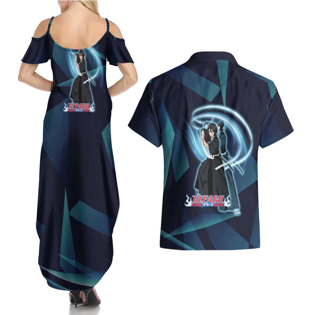Kuchiki Rukia Bleach Couples Matching Summer Maxi Dress and Hawaiian Shirt Frost Aura Anime Energy Style