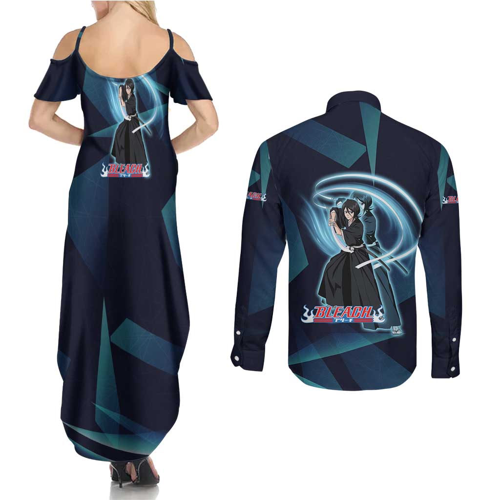 Kuchiki Rukia Bleach Couples Matching Summer Maxi Dress and Long Sleeve Button Shirt Frost Aura Anime Energy Style