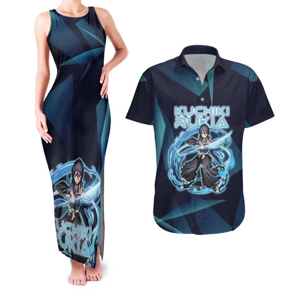 Kuchiki Rukia Bleach Couples Matching Tank Maxi Dress and Hawaiian Shirt Frost Aura Anime Energy Style