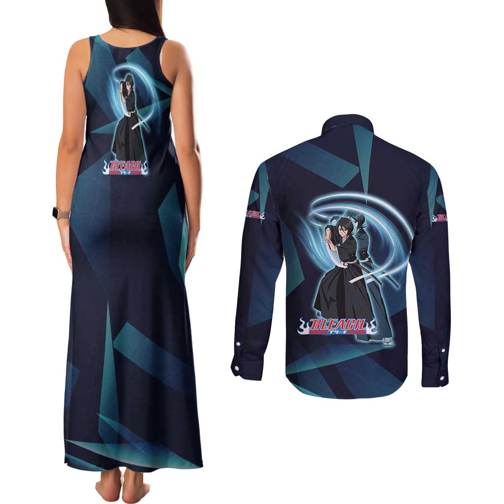 Kuchiki Rukia Bleach Couples Matching Tank Maxi Dress and Long Sleeve Button Shirt Frost Aura Anime Energy Style