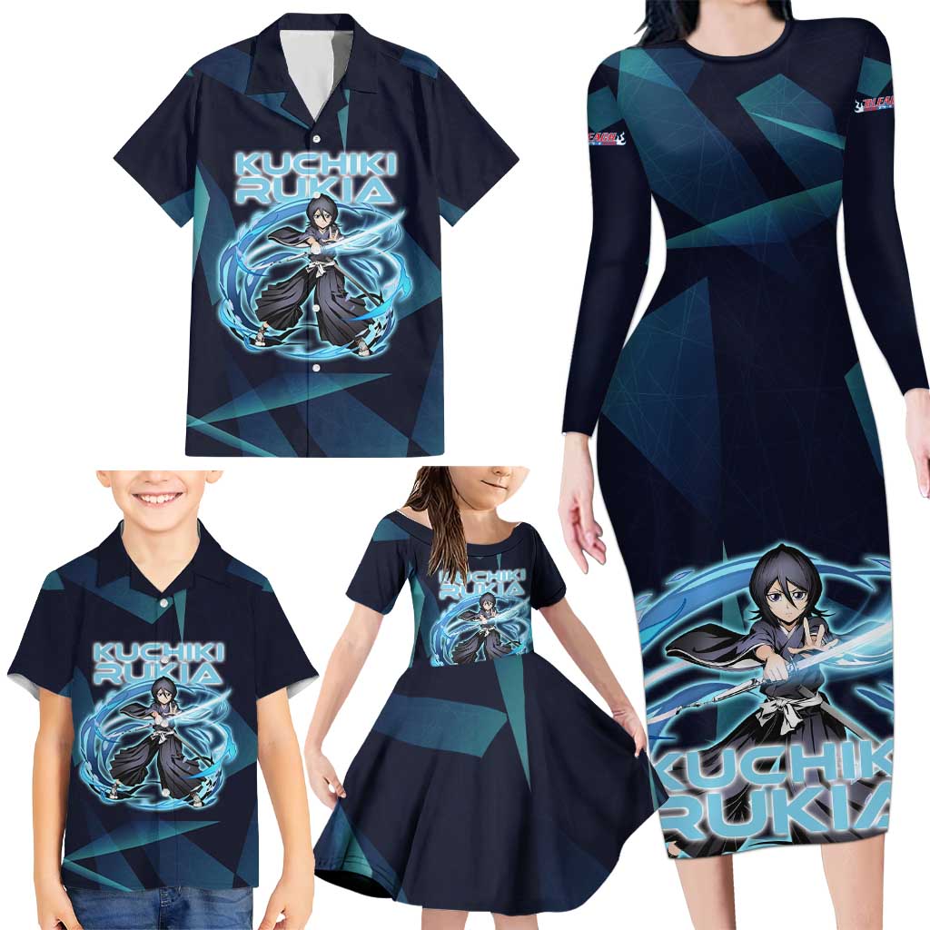 Kuchiki Rukia Bleach Family Matching Long Sleeve Bodycon Dress and Hawaiian Shirt Frost Aura Anime Energy Style