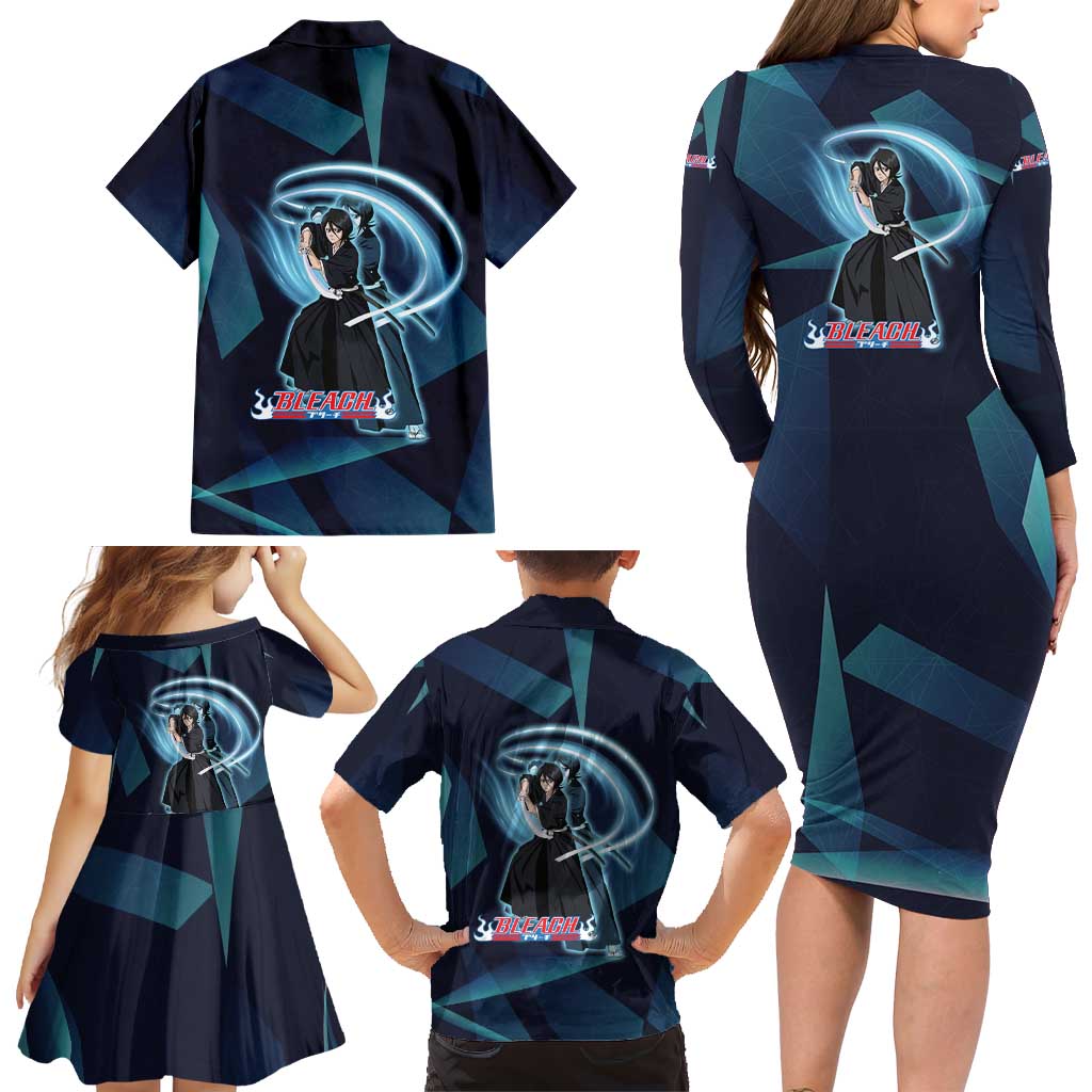 Kuchiki Rukia Bleach Family Matching Long Sleeve Bodycon Dress and Hawaiian Shirt Frost Aura Anime Energy Style