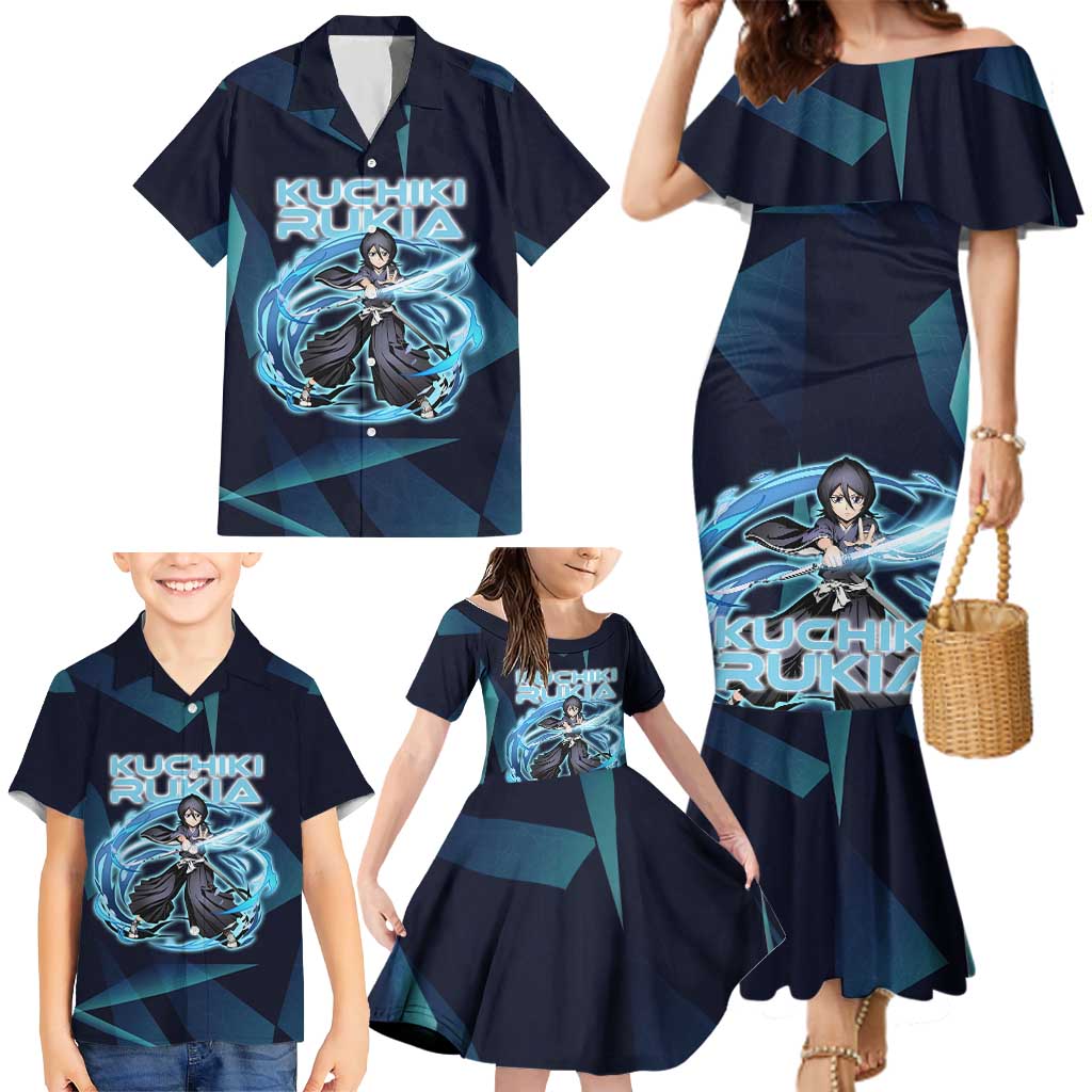 Kuchiki Rukia Bleach Family Matching Mermaid Dress and Hawaiian Shirt Frost Aura Anime Energy Style