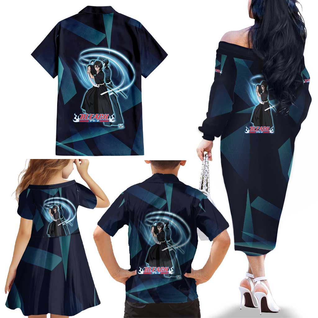 Kuchiki Rukia Bleach Family Matching Off The Shoulder Long Sleeve Dress and Hawaiian Shirt Frost Aura Anime Energy Style