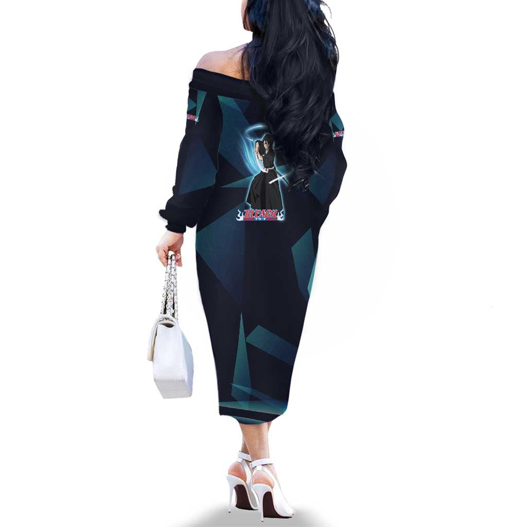 Kuchiki Rukia Bleach Family Matching Off The Shoulder Long Sleeve Dress and Hawaiian Shirt Frost Aura Anime Energy Style
