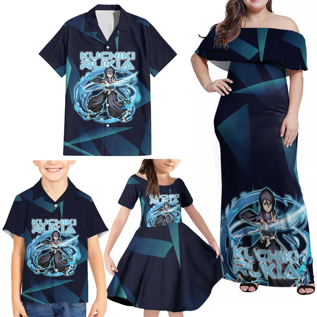 Kuchiki Rukia Bleach Family Matching Off Shoulder Maxi Dress and Hawaiian Shirt Frost Aura Anime Energy Style
